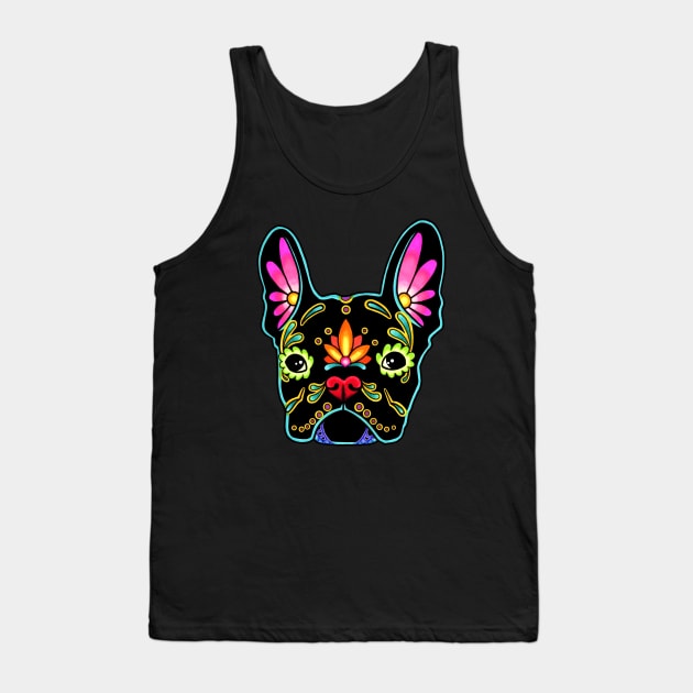 French Bulldog in Black - Day of the Dead Sugar Skull Dog Tank Top by prettyinink